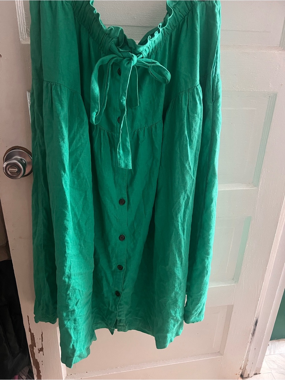 Women's Green Button-Front Peasant Top